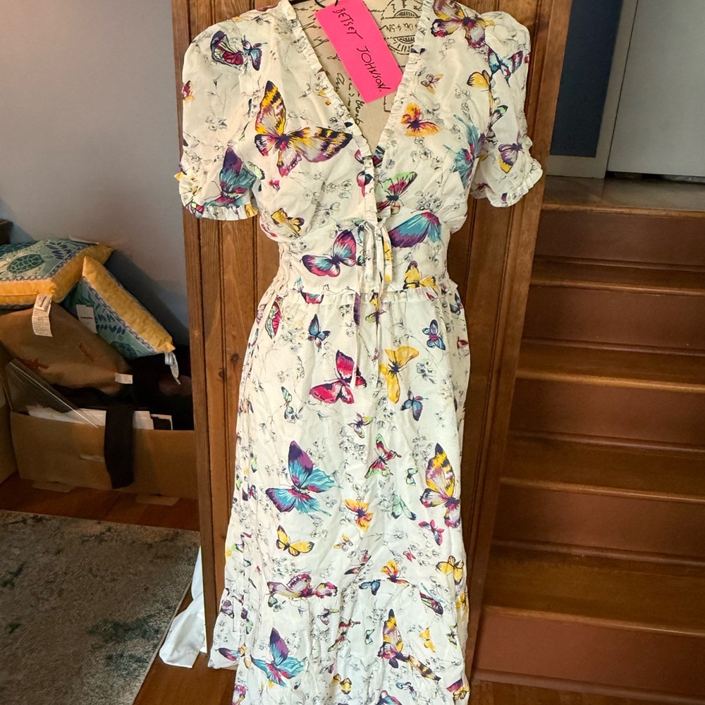 Betsey Johnson White Maxi Dress with Butterfly Print